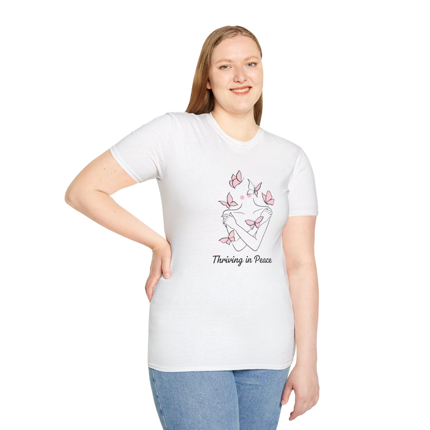 Thriving In Peace butterflies illustration T-Shirt | pink butterfly tee