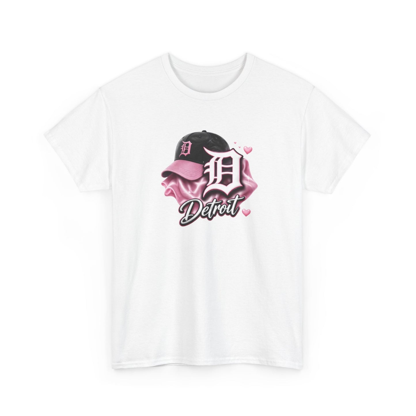 Detroit D Cap Tee — Pink Script Detroit Graphic T-Shirt