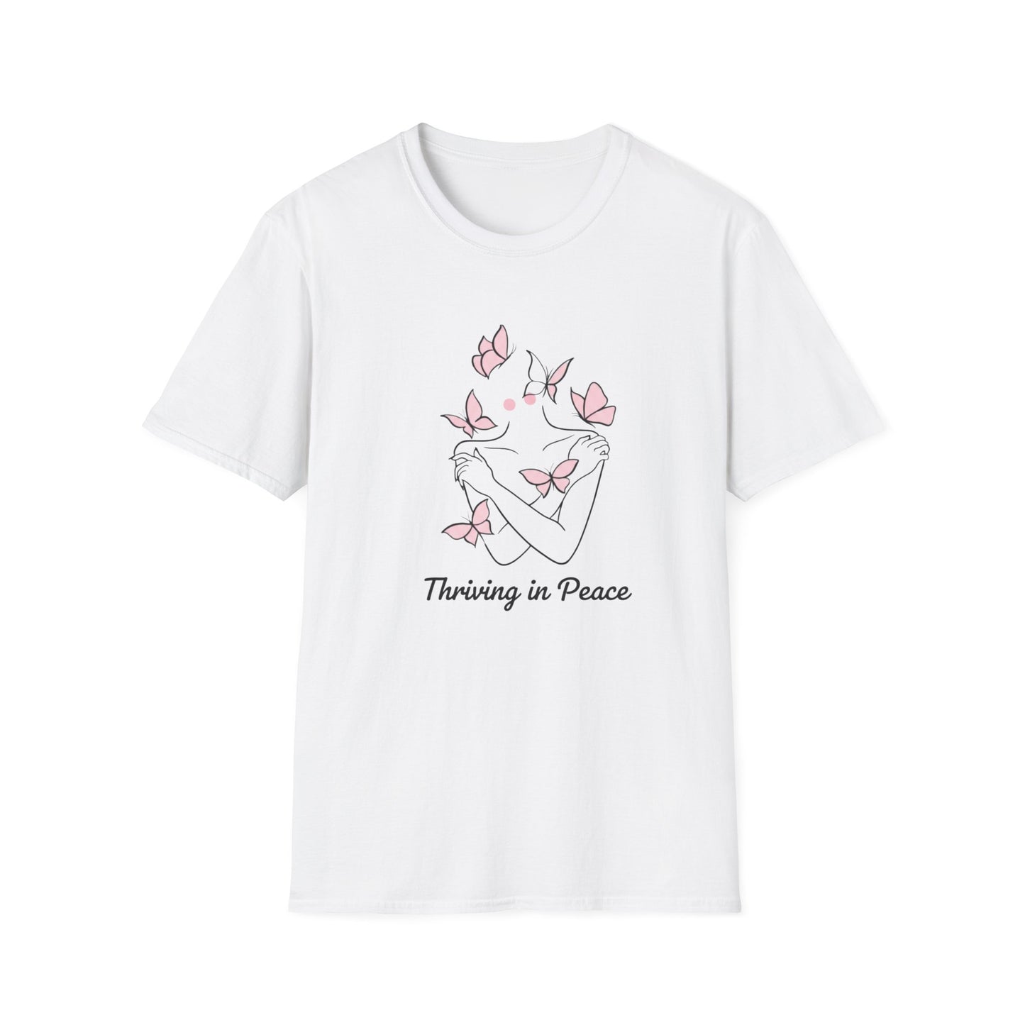 Thriving In Peace butterflies illustration T-Shirt | pink butterfly tee