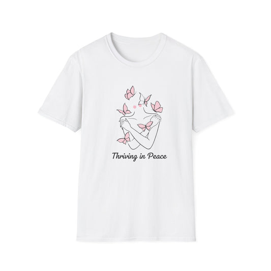 Thriving In Peace butterflies illustration T-Shirt | pink butterfly tee