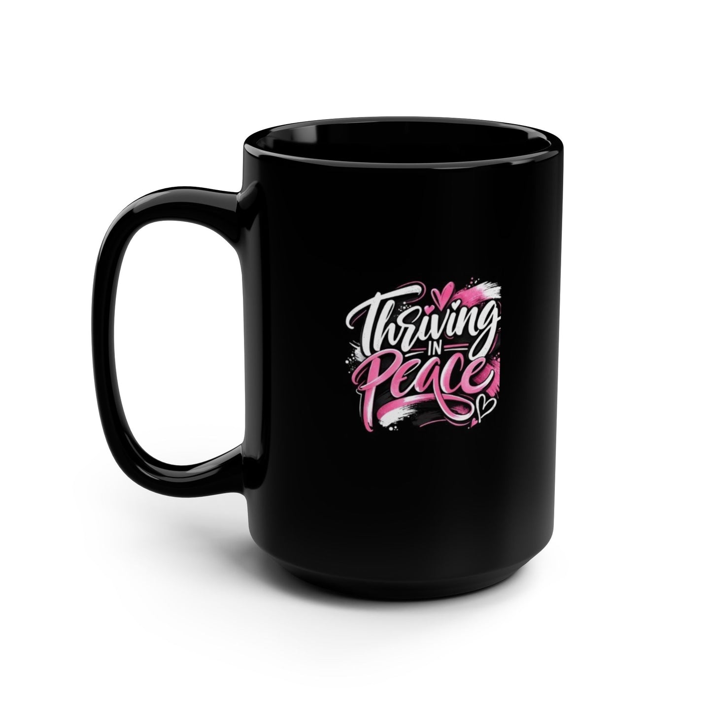 Mug — "Thriving in Peace" 15oz Black Ceramic Coffee Cup