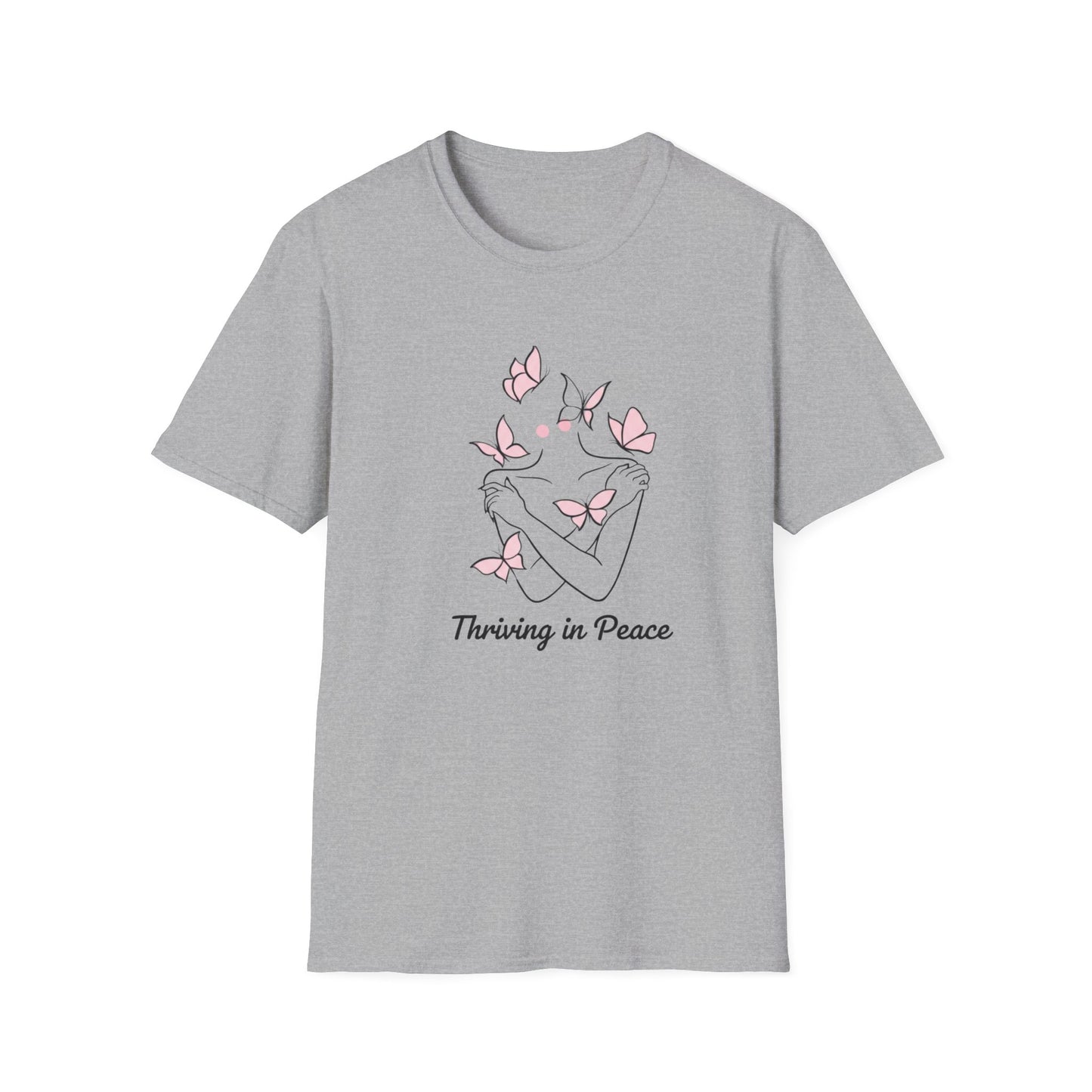 Thriving In Peace butterflies illustration T-Shirt | pink butterfly tee