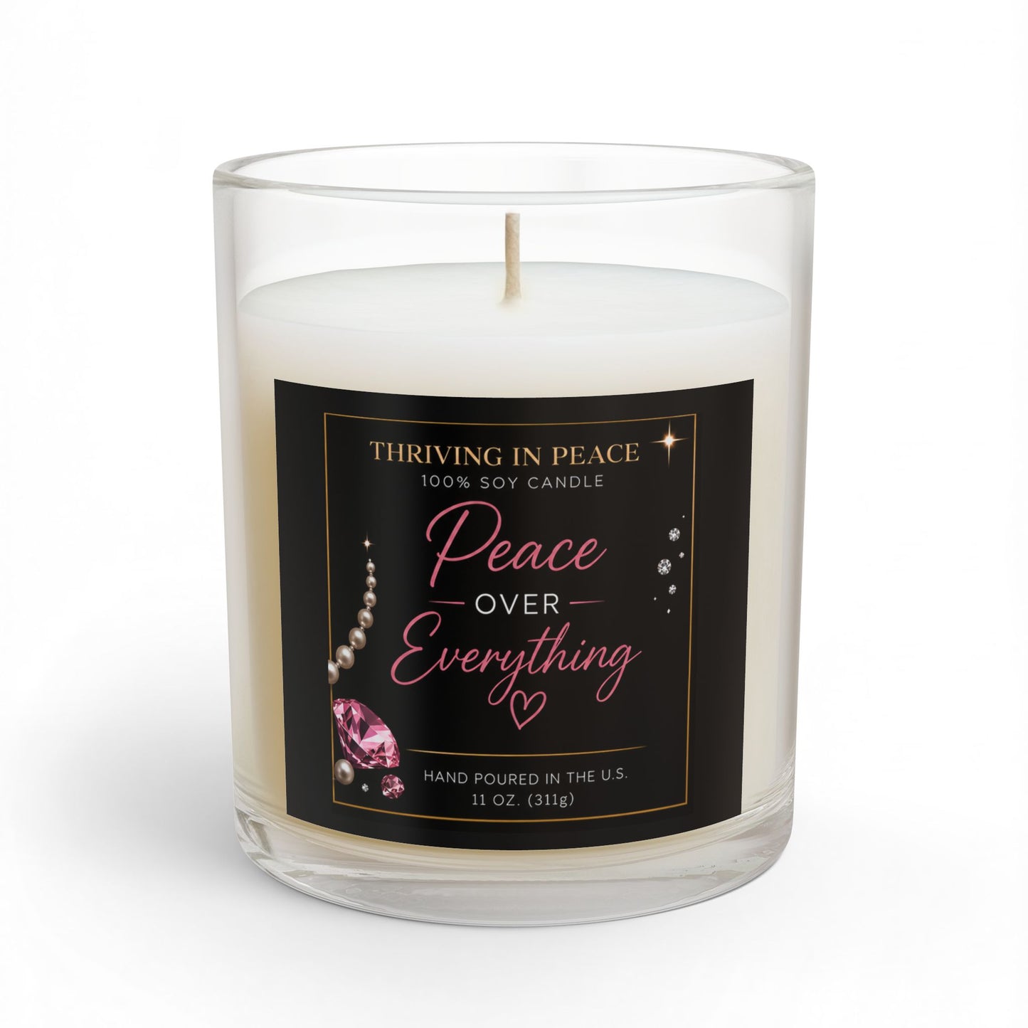 Peace Over Everything 11oz Glass Candle – Soy Scented Relaxation Candle