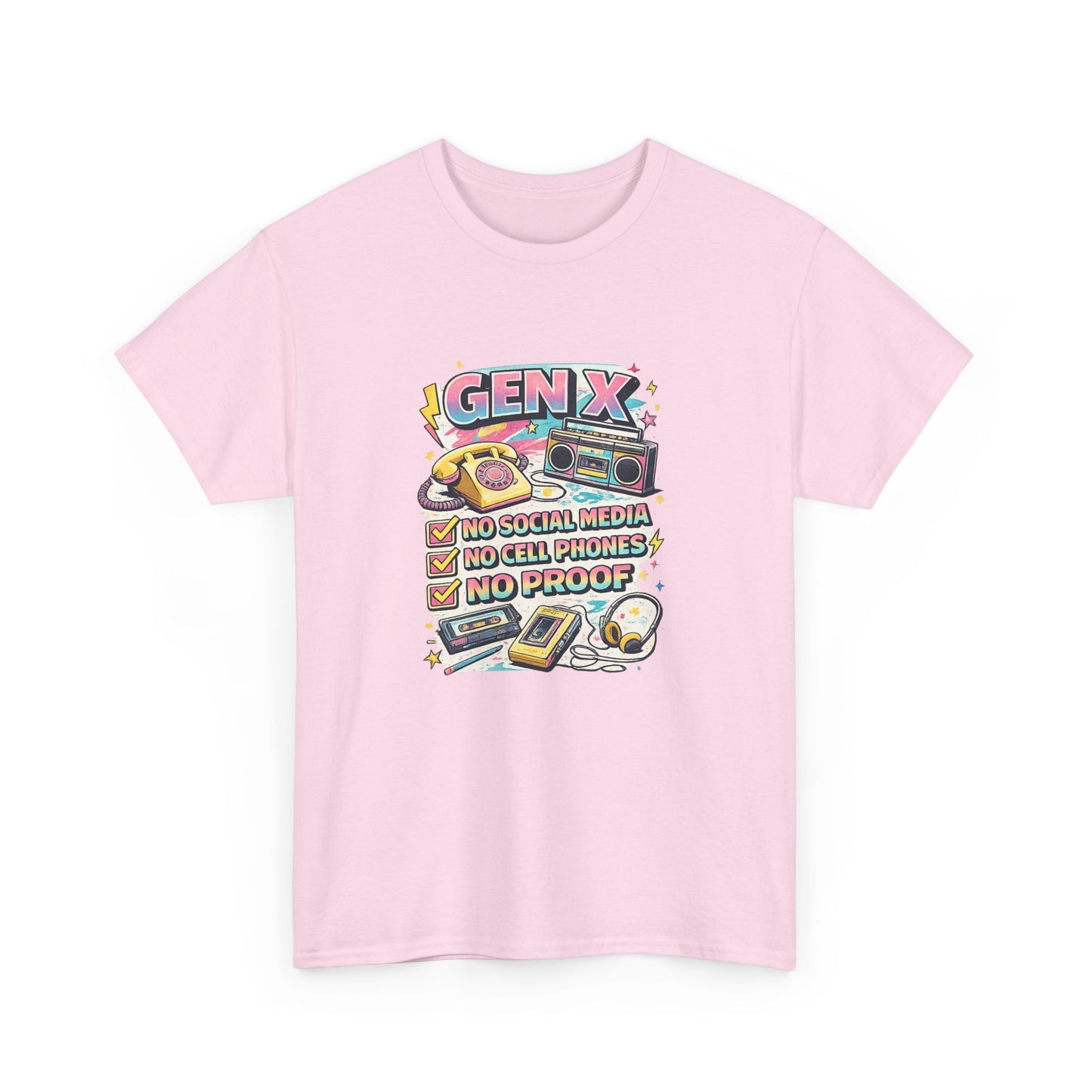 Gen X Retro Checklist T-Shirt — "Gen X: No Social Media, No Cell Phones, No Proof" Vintage Tech Tee