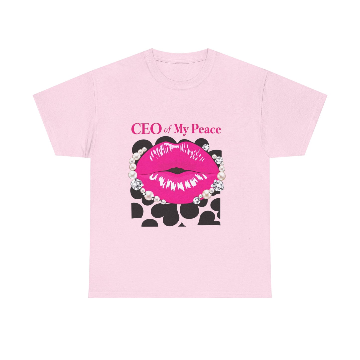 CEO of My Peace Graphic Tee — Pink Lip Kiss Leopard Print Women's Shirt