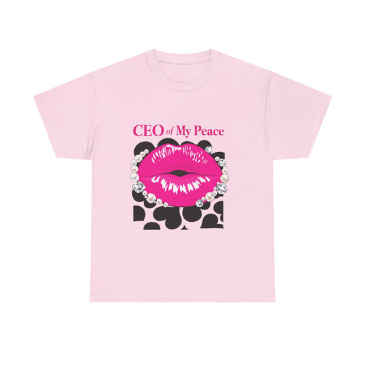 CEO of My Peace Graphic Tee — Pink Lip Kiss Leopard Print Women's Shirt