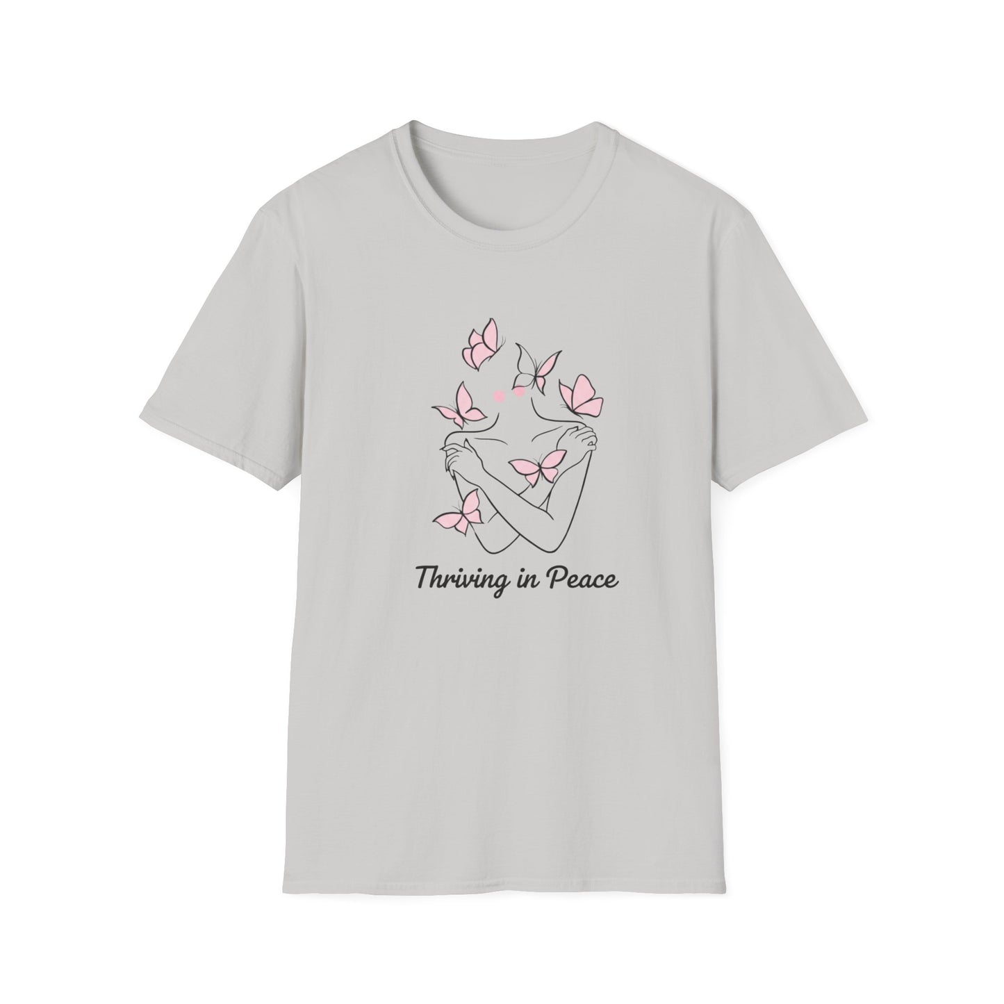 Thriving In Peace butterflies illustration T-Shirt | pink butterfly tee