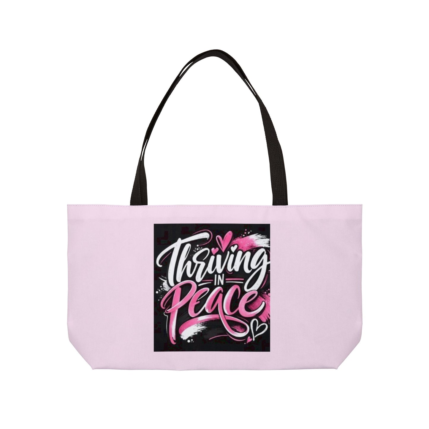 Weekender Tote Bag — "Thriving in Peace" Pink Canvas Travel Bag