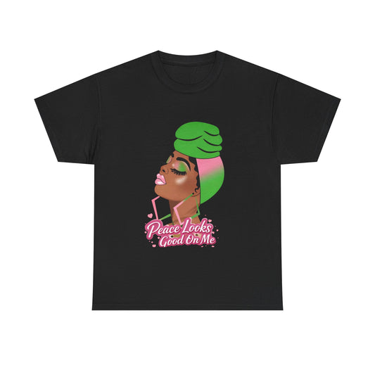 T-Shirt — "Peace Looks Good On Me" African American Woman Graphic Tee