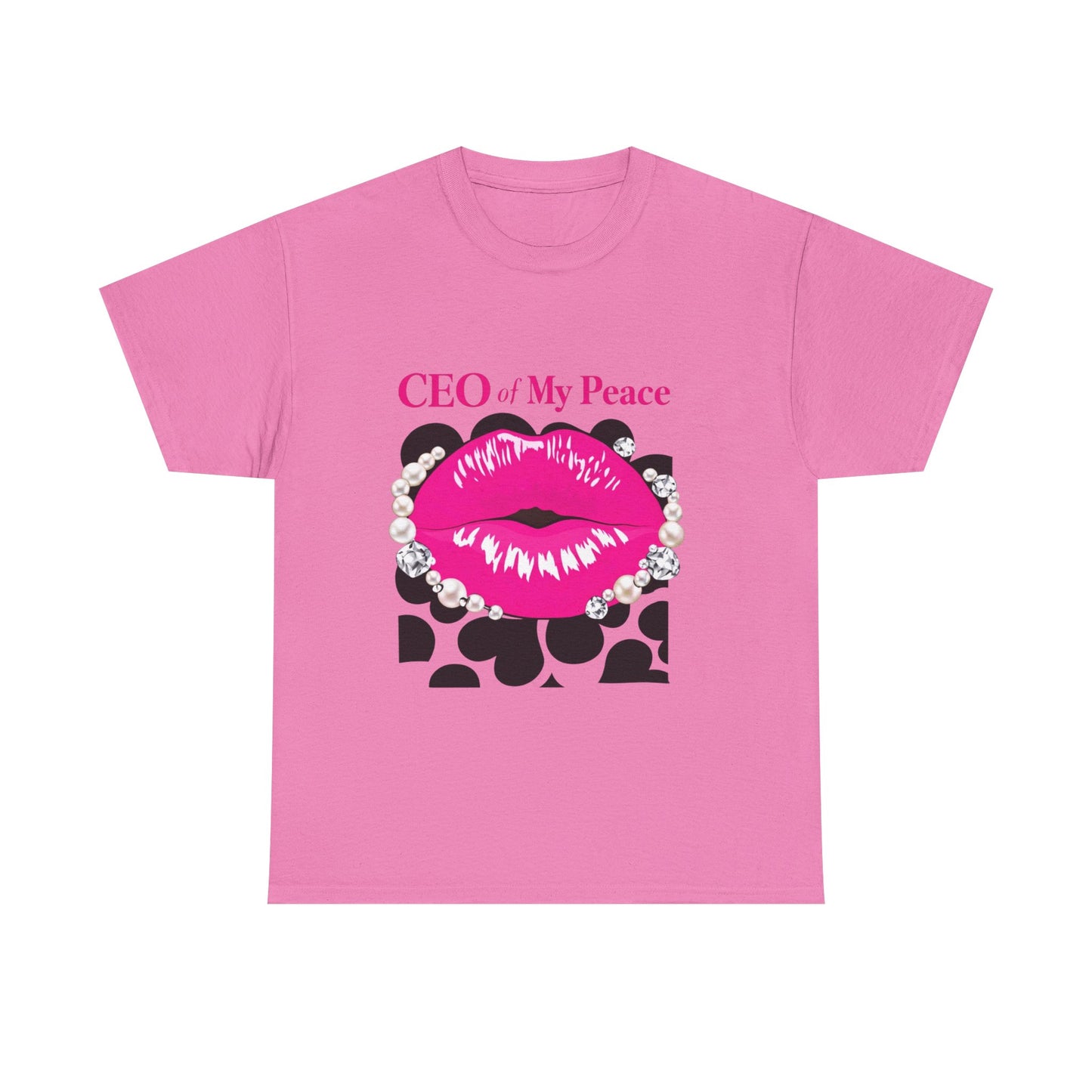 CEO of My Peace Graphic Tee — Pink Lip Kiss Leopard Print Women's Shirt