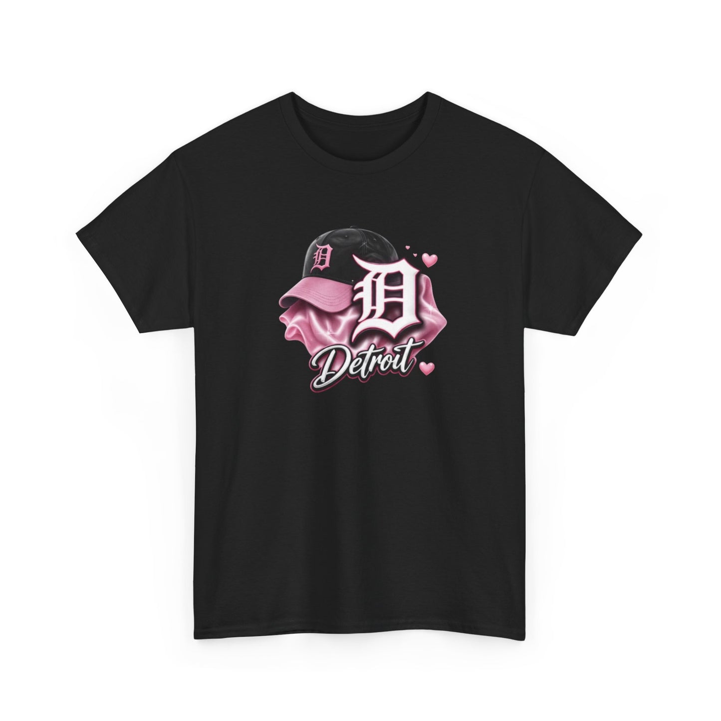 Detroit D Cap Tee — Pink Script Detroit Graphic T-Shirt