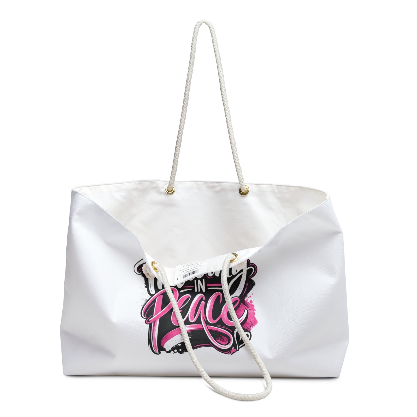Copy of Thriving in Peace Weekender Bag – Pink Brush Script Travel Tote