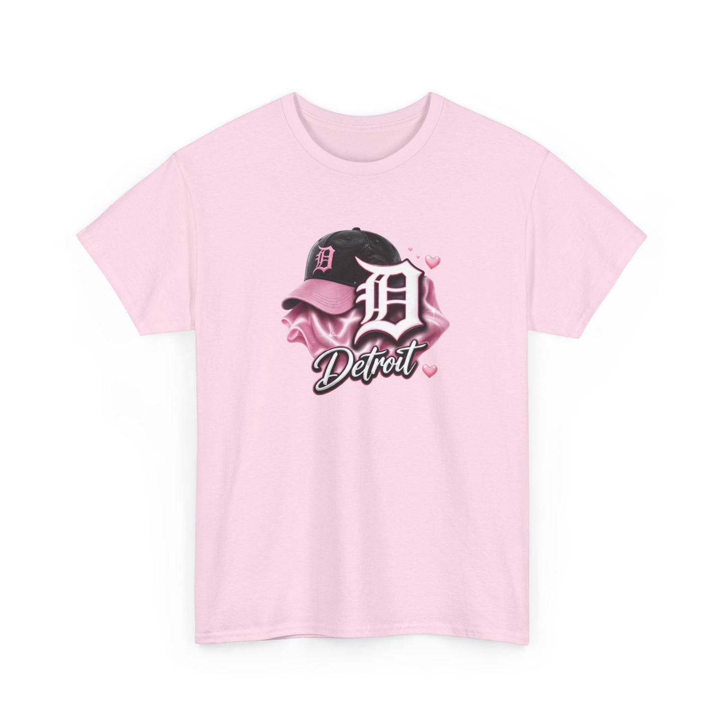 Detroit D Cap Tee — Pink Script Detroit Graphic T-Shirt