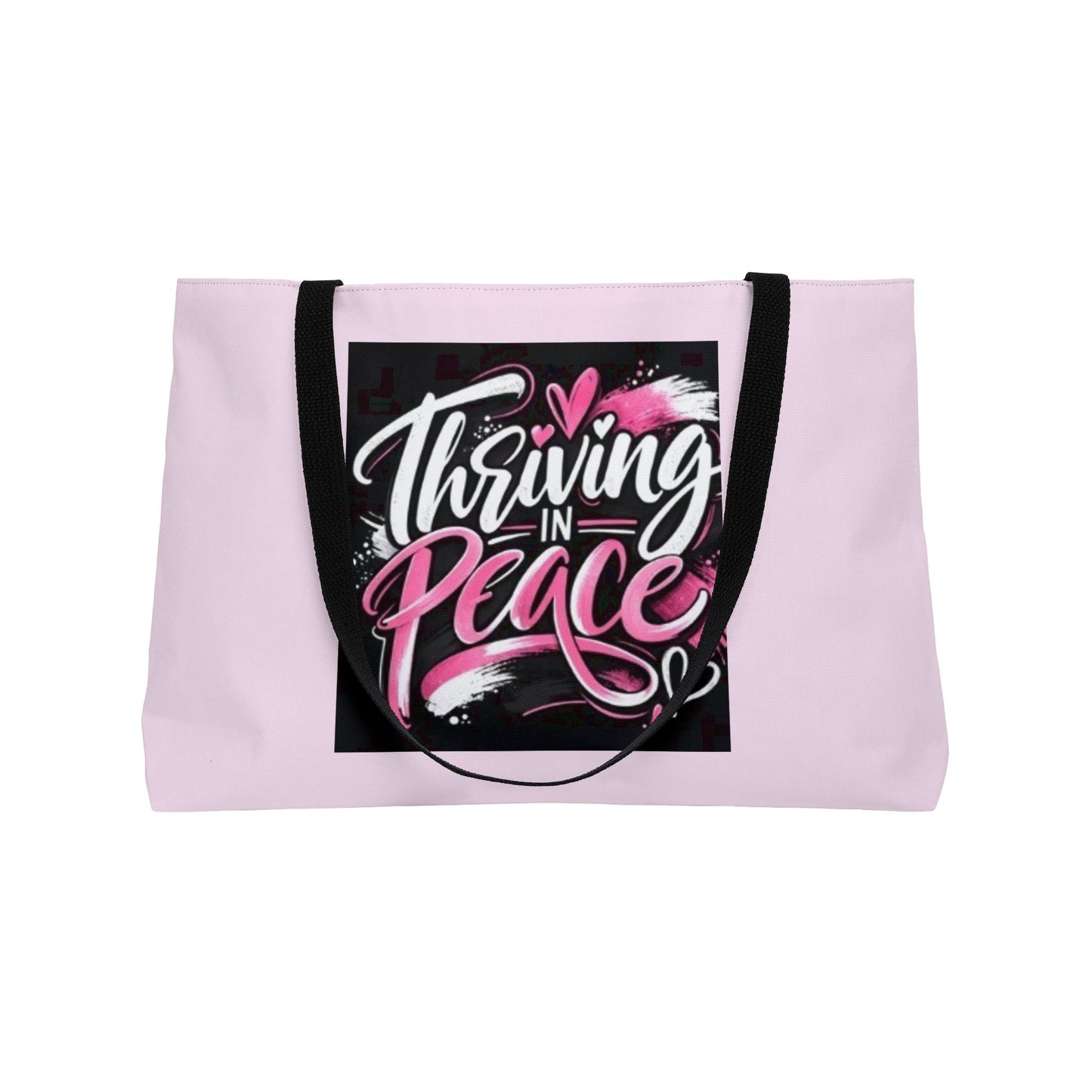 Weekender Tote Bag — "Thriving in Peace" Pink Canvas Travel Bag