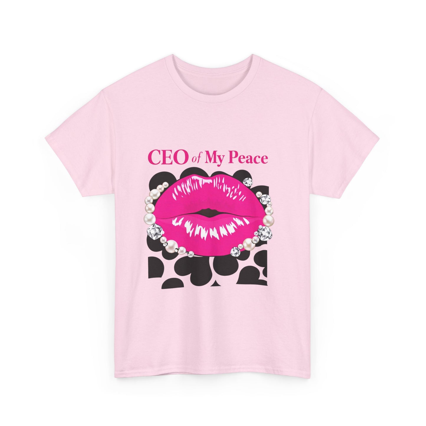CEO of My Peace Graphic Tee — Pink Lip Kiss Leopard Print Women's Shirt