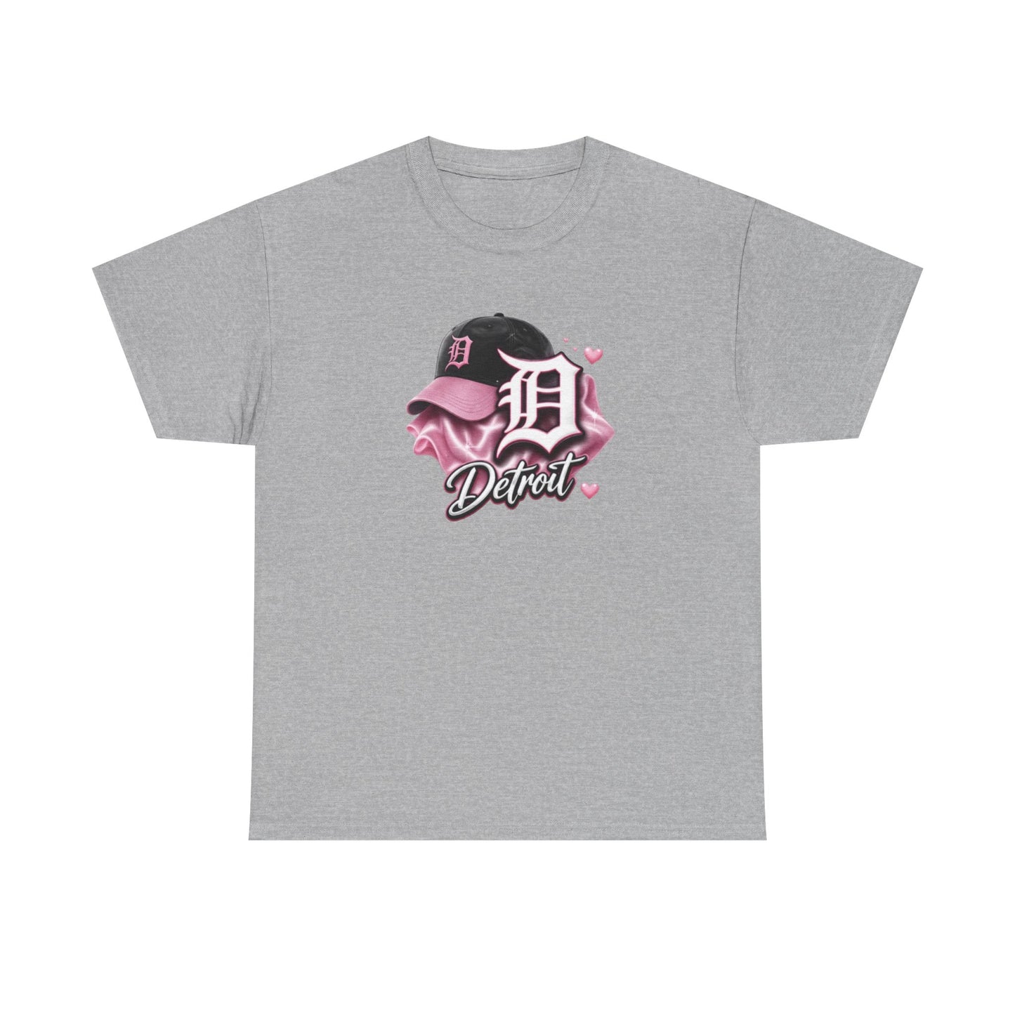Detroit D Cap Tee — Pink Script Detroit Graphic T-Shirt