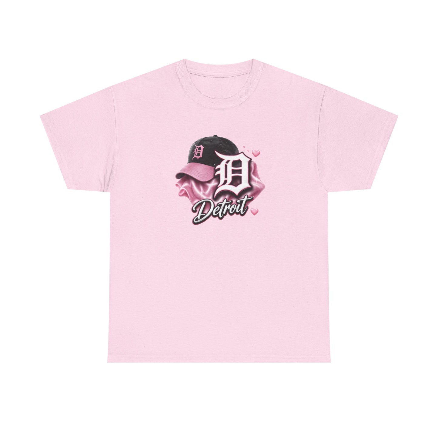 Detroit D Cap Tee — Pink Script Detroit Graphic T-Shirt