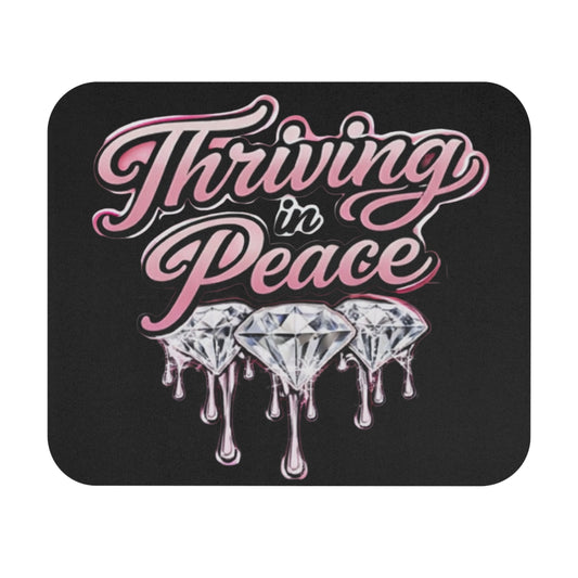 Thriving in Peace Diamond Graphic Mouse Pad — Pink Script Desk Mat