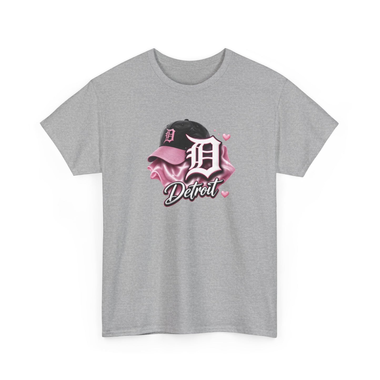 Detroit D Cap Tee — Pink Script Detroit Graphic T-Shirt
