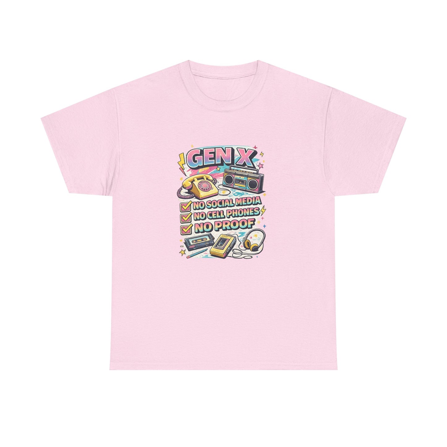 Gen X Retro Checklist T-Shirt — "Gen X: No Social Media, No Cell Phones, No Proof" Vintage Tech Tee