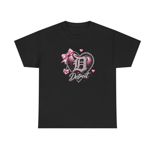 Detroit Heart Tee – Pink Bow D Detroit Graphic Shirt